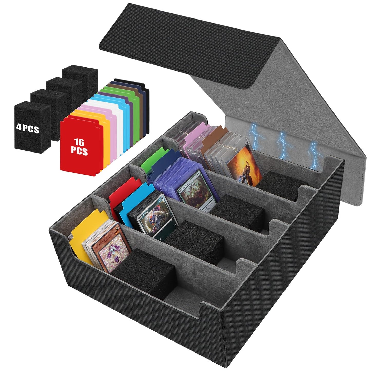 AOBOPLE 3400+ Trading Card Storage Box — 4-Row PU Leather, Magnetic Lid