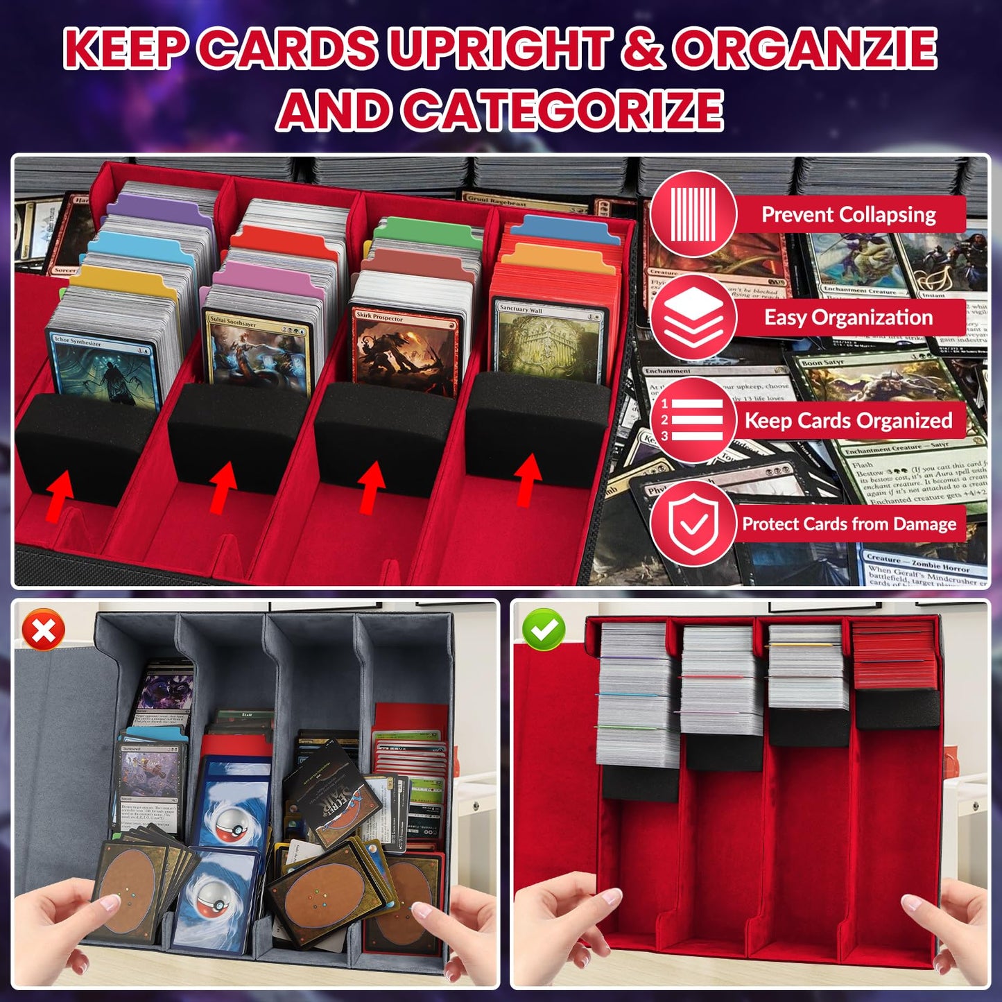 AOBOPLE Trading Card Storage Box | 3200+ Card Capacity, 24 Dividers, PU Leather Case for MTG, TCG, Sports Cards