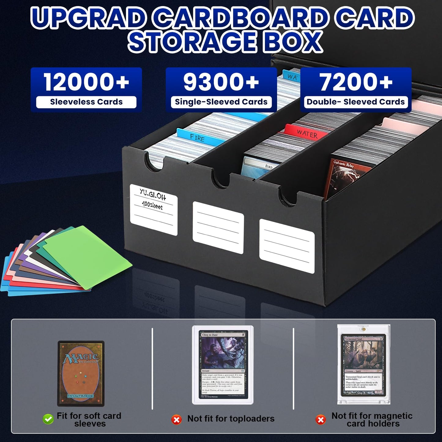 AOBOPLE Trading Card Storage Box – 18000+ Card Capacity, 60 Dividers, Labels & Tapes for MTG/TCG/PTCG (4-Box Set)