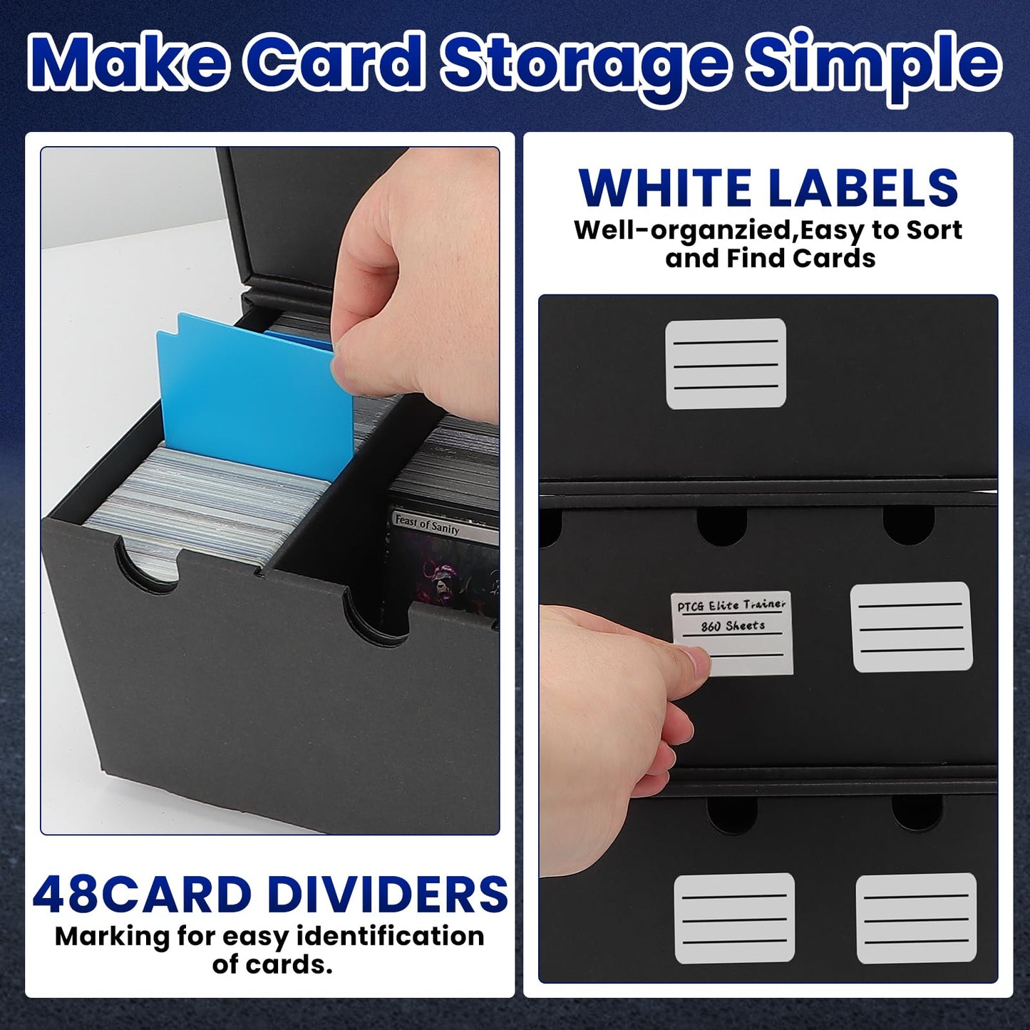 AOBOPLE Trading Card Storage Box – 18000+ Card Capacity, 60 Dividers, Labels & Tapes for MTG/TCG/PTCG (4-Box Set)
