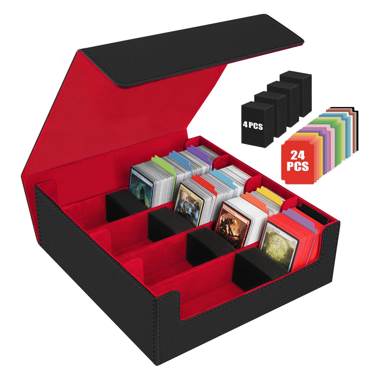 AOBOPLE Trading Card Storage Box | 3200+ Card Capacity, 24 Dividers, PU Leather Case for MTG, TCG, Sports Cards