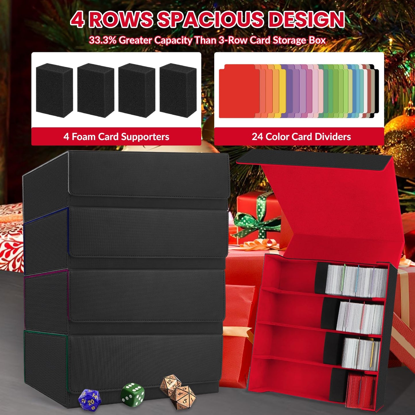 AOBOPLE Trading Card Storage Box | 3200+ Card Capacity, 24 Dividers, PU Leather Case for MTG, TCG, Sports Cards