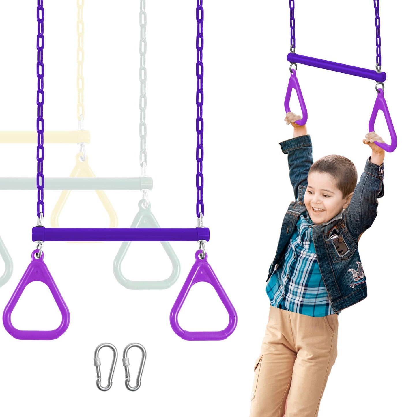 AOBOTE Duty Ring Trapeze Bar for Backyard - 16.5-inch Swing with 47-inch Coated Chains & 2 Hooks