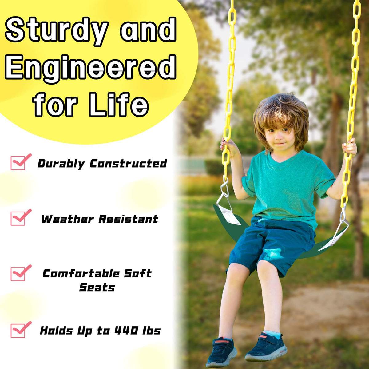 AOBOTE Swing Set for Kids & Adults - 66-Inch Chain, 250 lb Capacity | AB010002-7