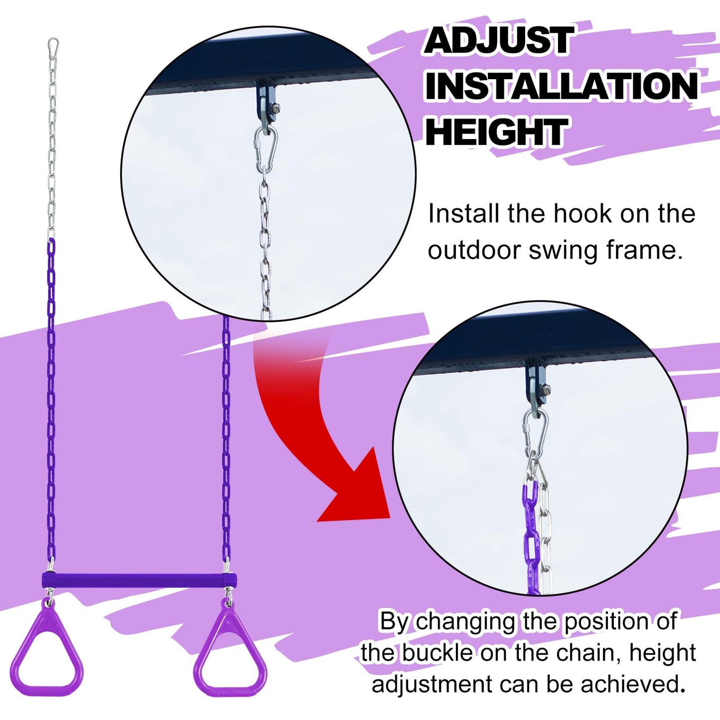 AOBOTE Duty Ring Trapeze Bar for Backyard - 16.5-inch Swing with 47-inch Coated Chains & 2 Hooks