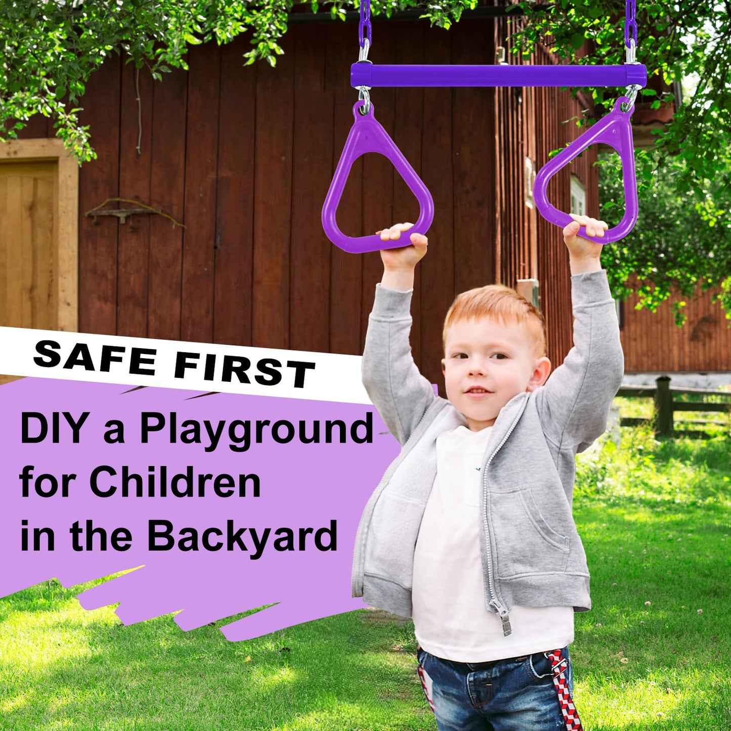 AOBOTE Duty Ring Trapeze Bar for Backyard - 16.5-inch Swing with 47-inch Coated Chains & 2 Hooks