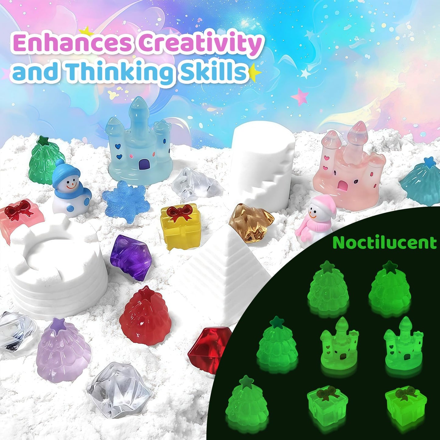 Aocii Kids Sensory Bin Sand Kit — Winter Fairy Tale Theme for Toddlers & Kids 3-9