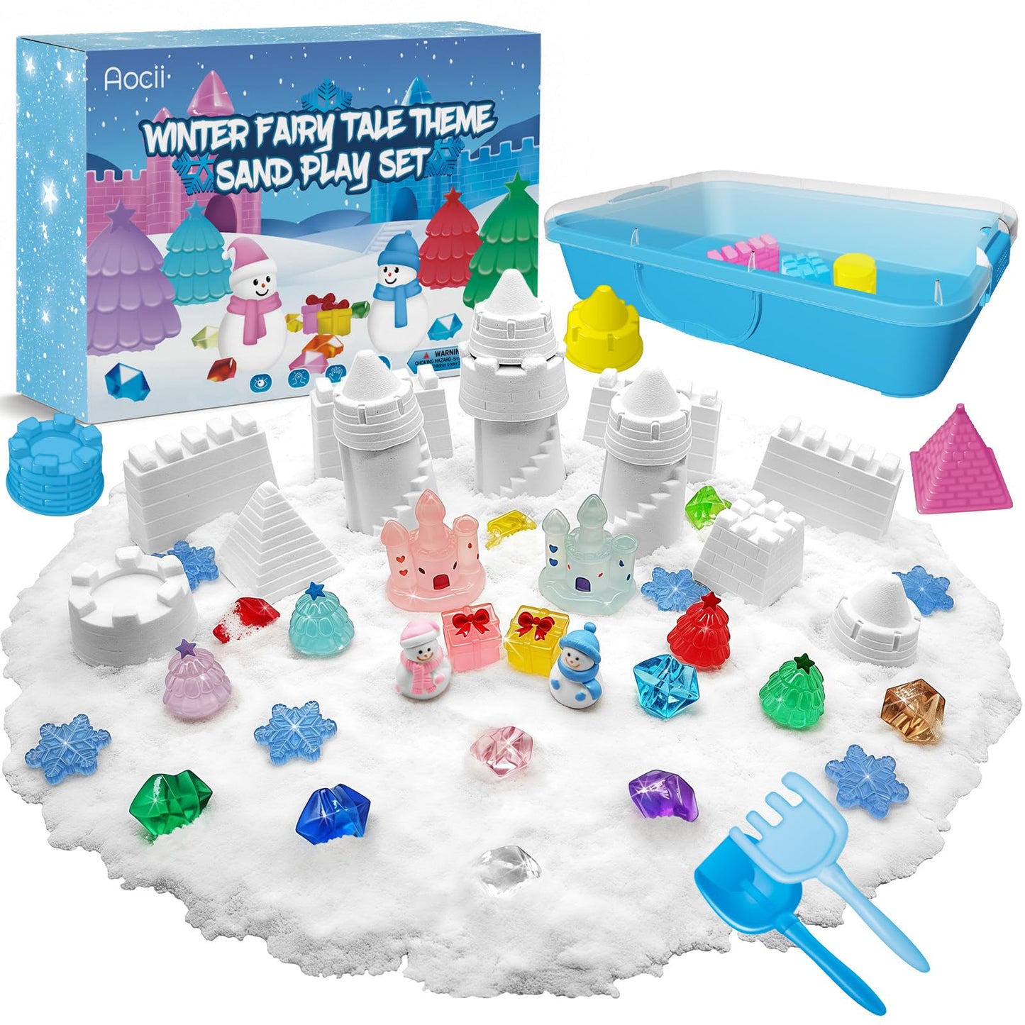Aocii Kids Sensory Bin Sand Kit — Winter Fairy Tale Theme for Toddlers & Kids 3-9