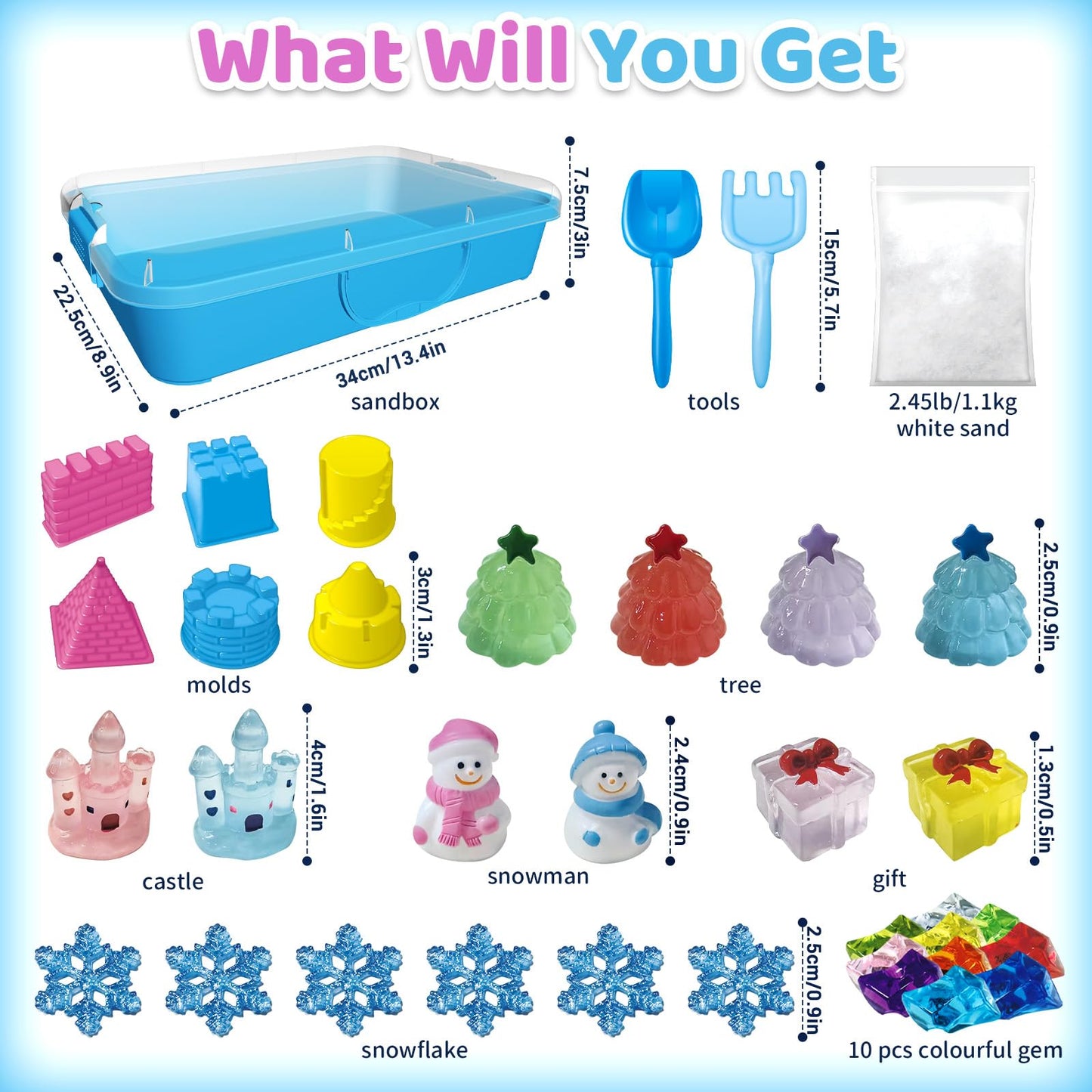Aocii Kids Sensory Bin Sand Kit — Winter Fairy Tale Theme for Toddlers & Kids 3-9