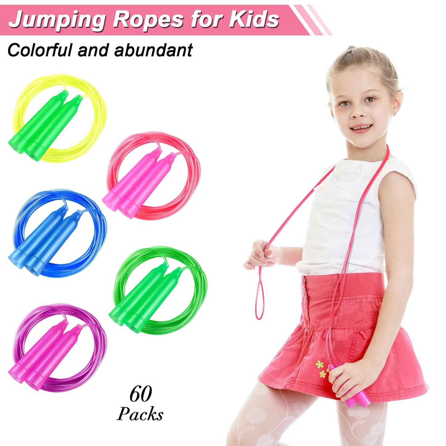 Aodaer 60-Pack Kids Jump Rope Set – Colorful 7.3ft Adjustable Ropes for Outdoor Fun