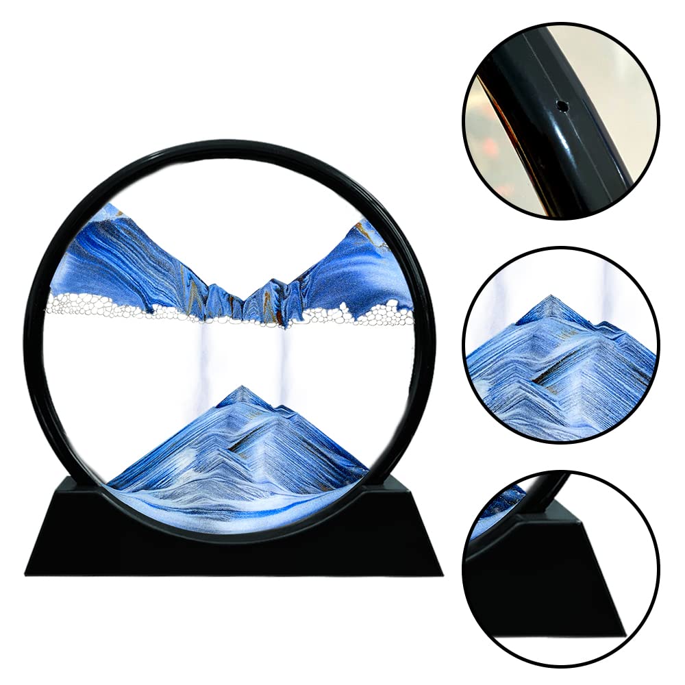 Aoderun Moving Sand Art – Round Glass 7-inch Deep Sea Blue 3D Flowing Sand Display