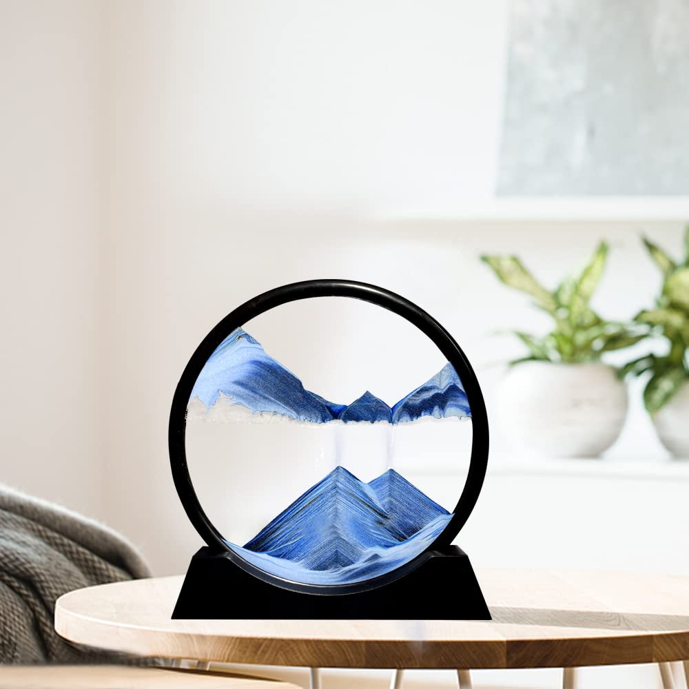 Aoderun Moving Sand Art – Round Glass 7-inch Deep Sea Blue 3D Flowing Sand Display