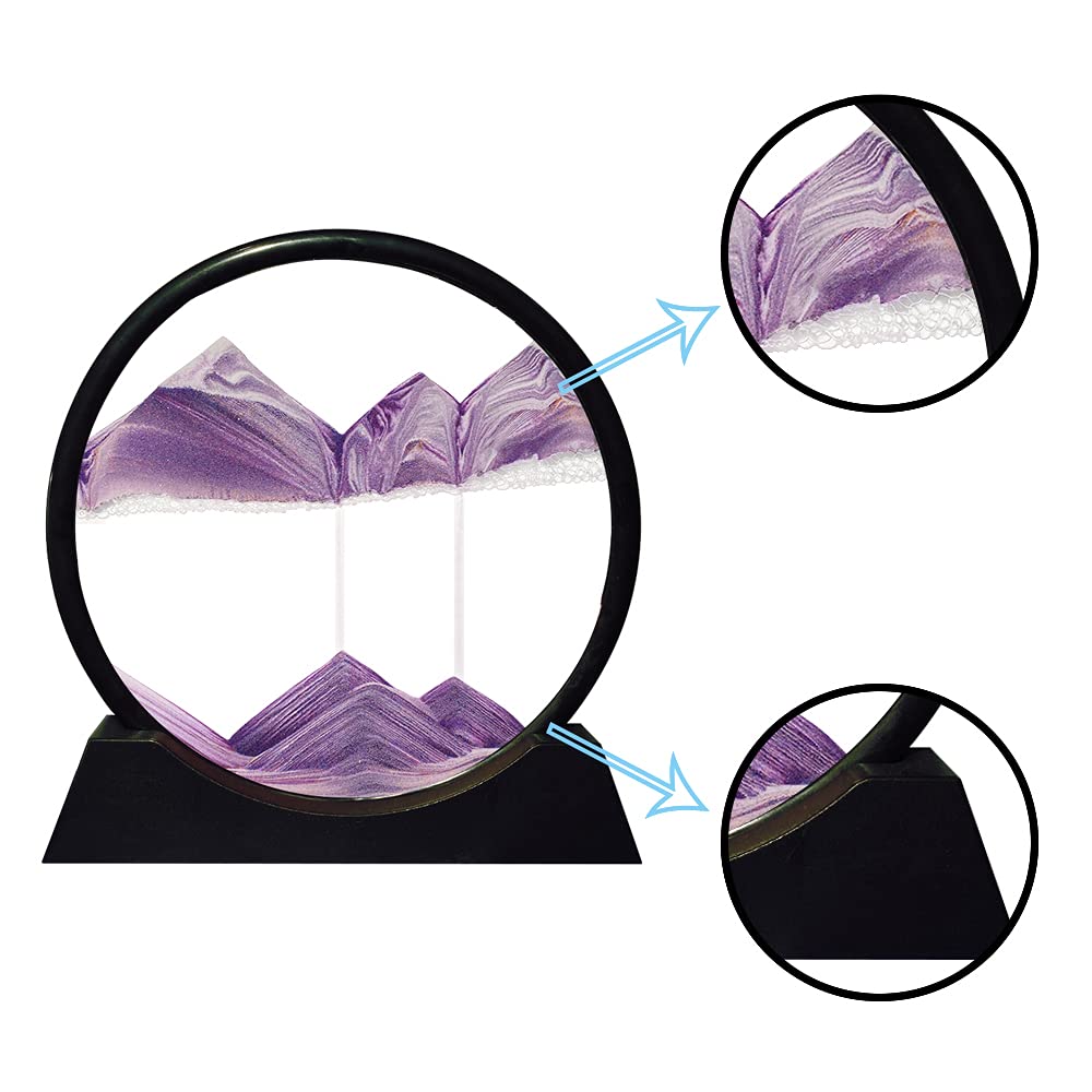 Aoderun Moving Sand Art Picture Round Glass 12-inch Purple Deep Sea 3D Flowing Display