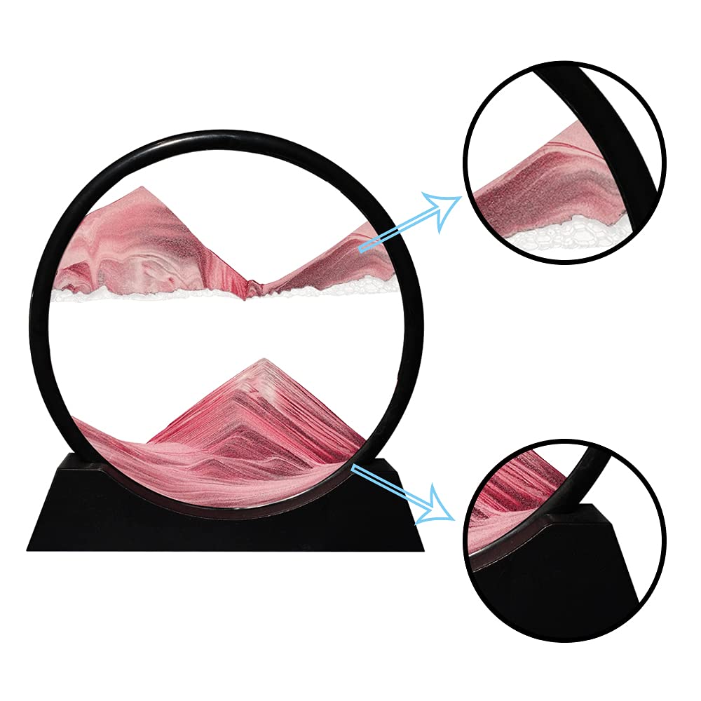 Aoderun Moving Sand Art - 12-inch Pink Round Glass 3D Sandscape for Desk & Home