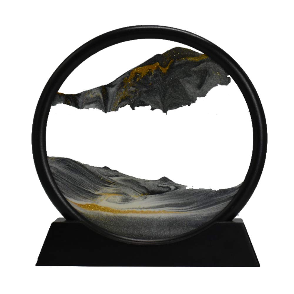 Aoderun Moving Sand Art Round Glass 12-Inch Deep Sea Sandscape in Motion – Relaxing Desk Decor