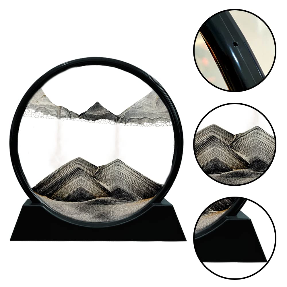 Aoderun Moving Sand Art Round Glass 12-Inch Deep Sea Sandscape in Motion – Relaxing Desk Decor
