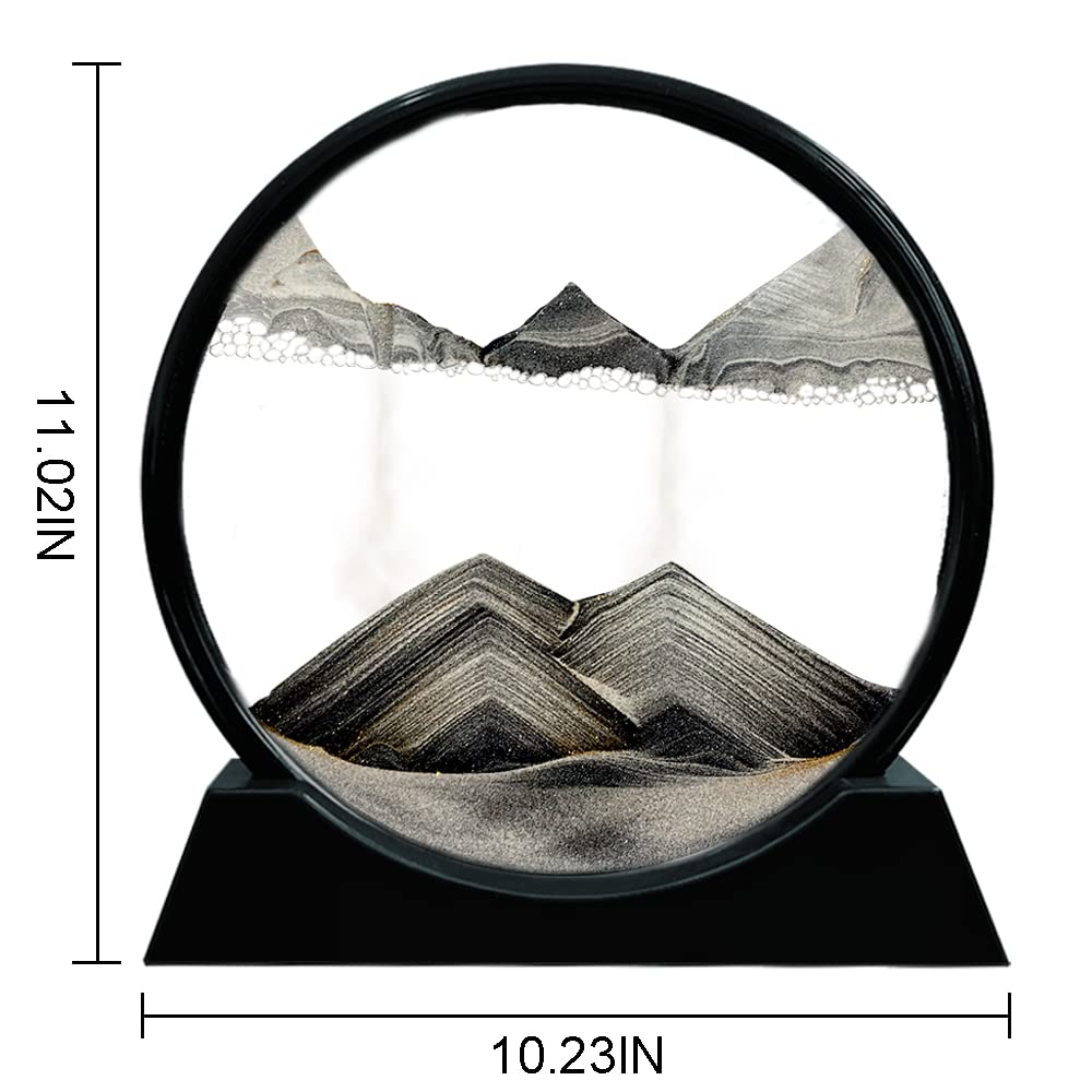 Aoderun Moving Sand Art Round Glass 12-Inch Deep Sea Sandscape in Motion – Relaxing Desk Decor