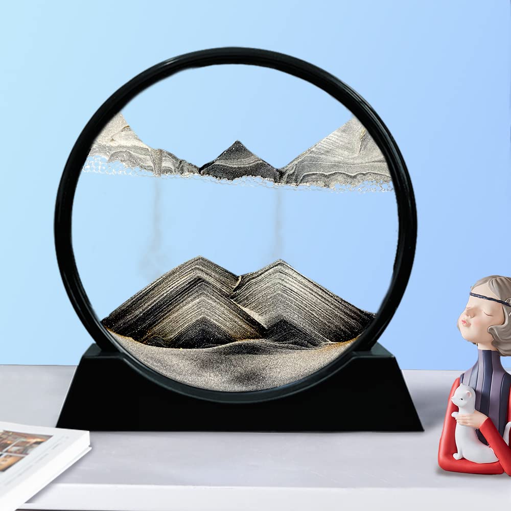 Aoderun Moving Sand Art Round Glass 12-Inch Deep Sea Sandscape in Motion – Relaxing Desk Decor