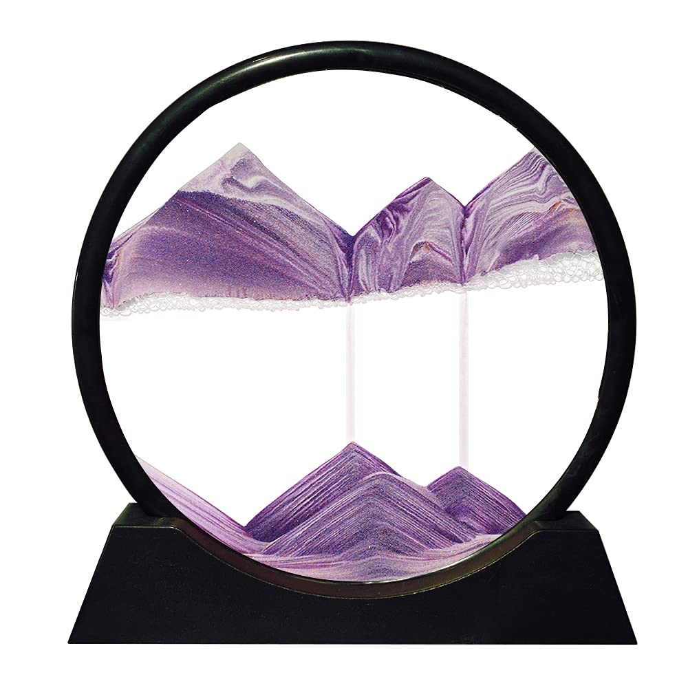 Aoderun Moving Sand Art Picture Round Glass 12-inch Purple Deep Sea 3D Flowing Display