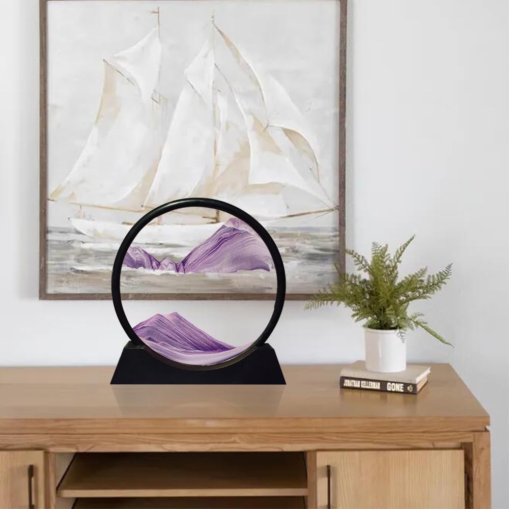 Aoderun Moving Sand Art Picture Round Glass 12-inch Purple Deep Sea 3D Flowing Display