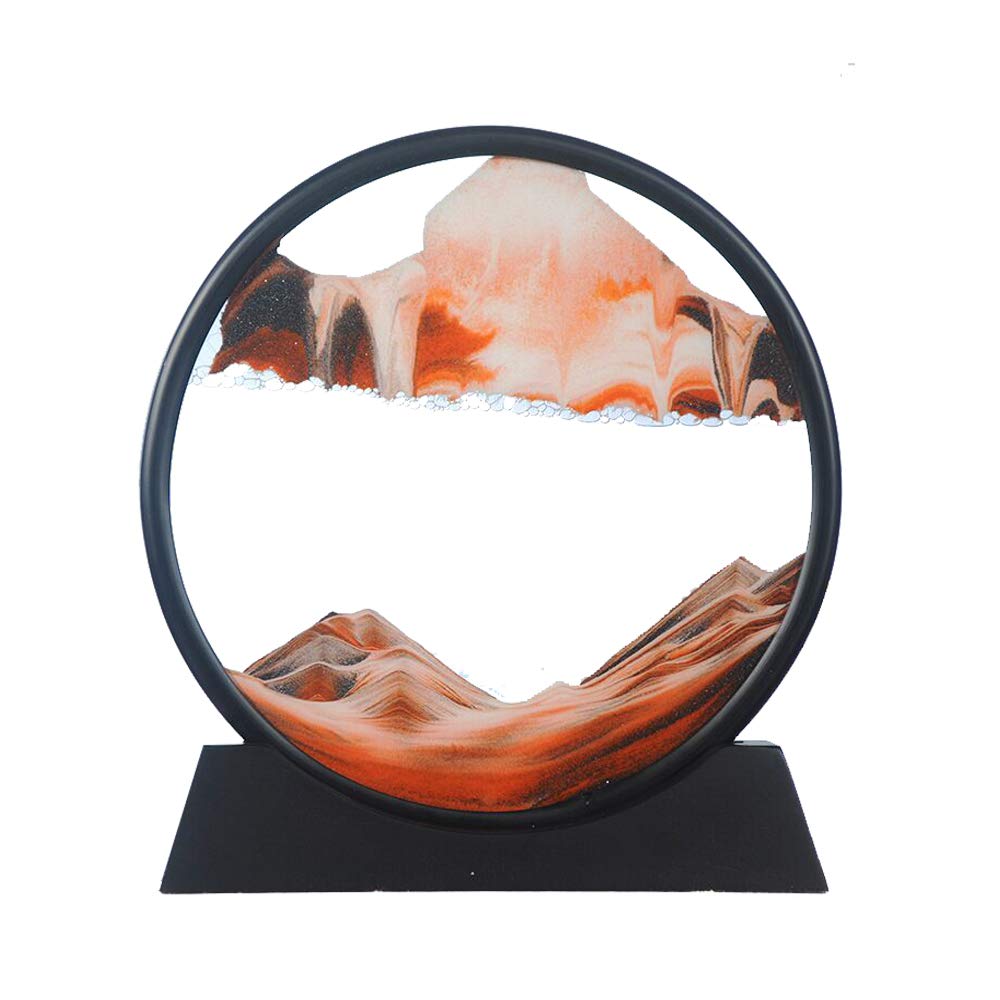 Aoderun Moving Sand Art – Round Glass 12in Orange, 3D Deep Sea Sandscape