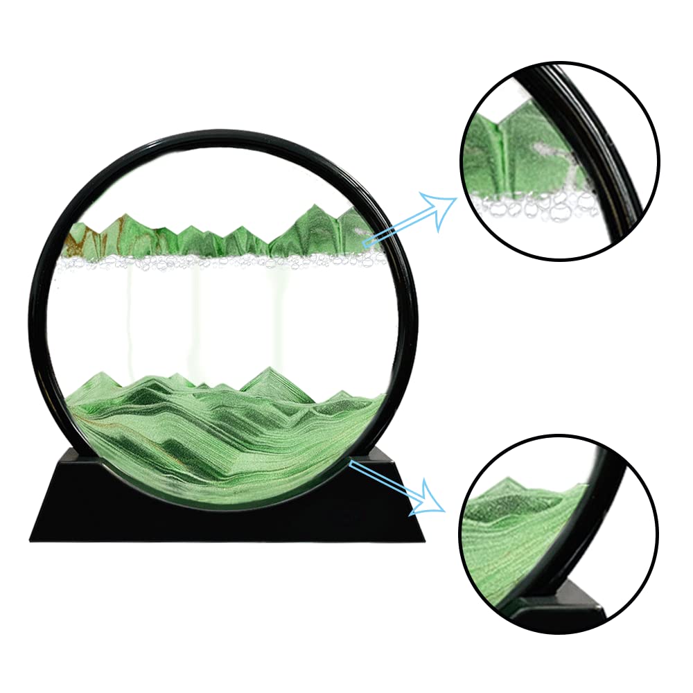 Aoderun Moving Sand Art Picture – Round Glass 3D Deep Sea Sandscape (12, Green)