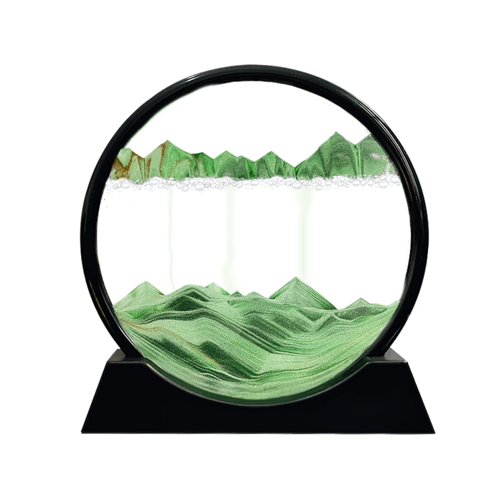 Aoderun Moving Sand Art Picture – Round Glass 3D Deep Sea Sandscape (12, Green)