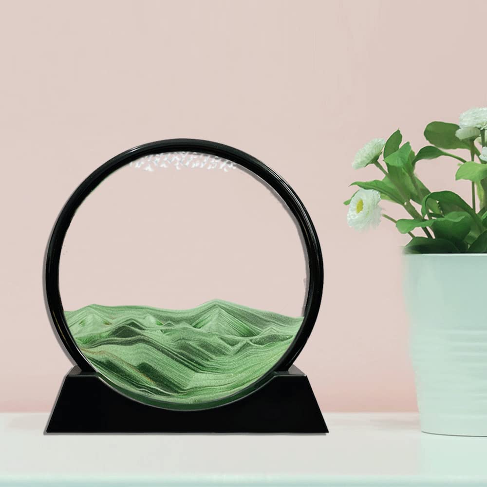 Aoderun Moving Sand Art Picture – Round Glass 3D Deep Sea Sandscape (12, Green)