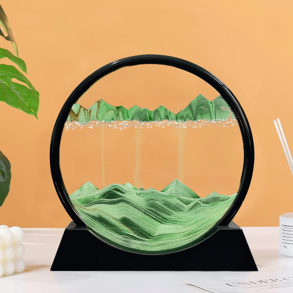 Aoderun Moving Sand Art Picture – Round Glass 3D Deep Sea Sandscape (12, Green)