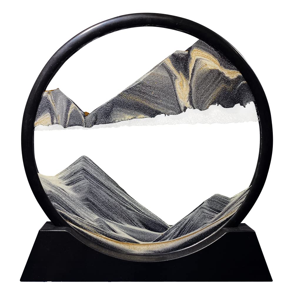 Aoderun Moving Sand Art Round Glass – Deep Sea 3D Sandscape (7in, New Black)
