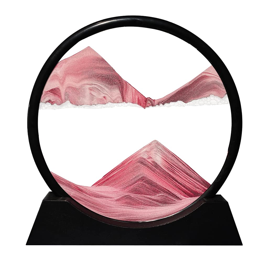 Aoderun Moving Sand Art - 12-inch Pink Round Glass 3D Sandscape for Desk & Home
