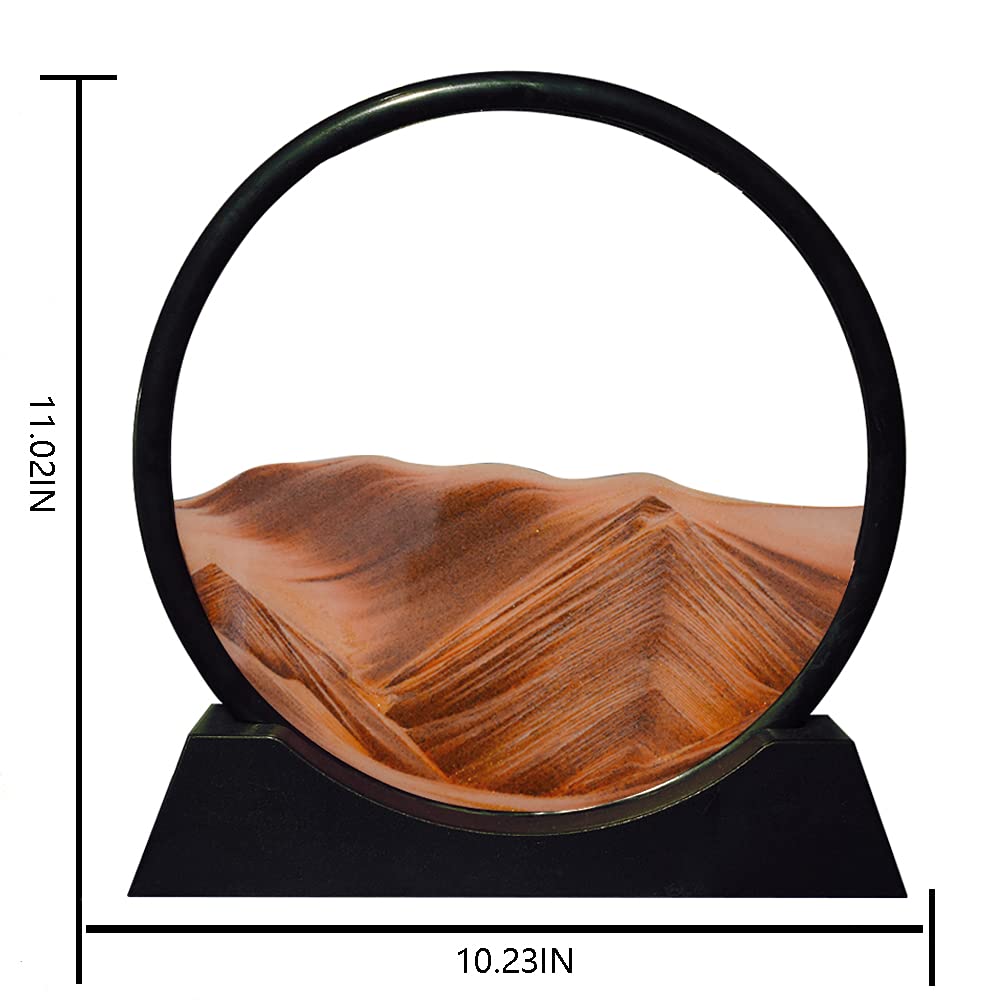 Aoderun Moving Sand Art – Round Glass 12in Orange, 3D Deep Sea Sandscape