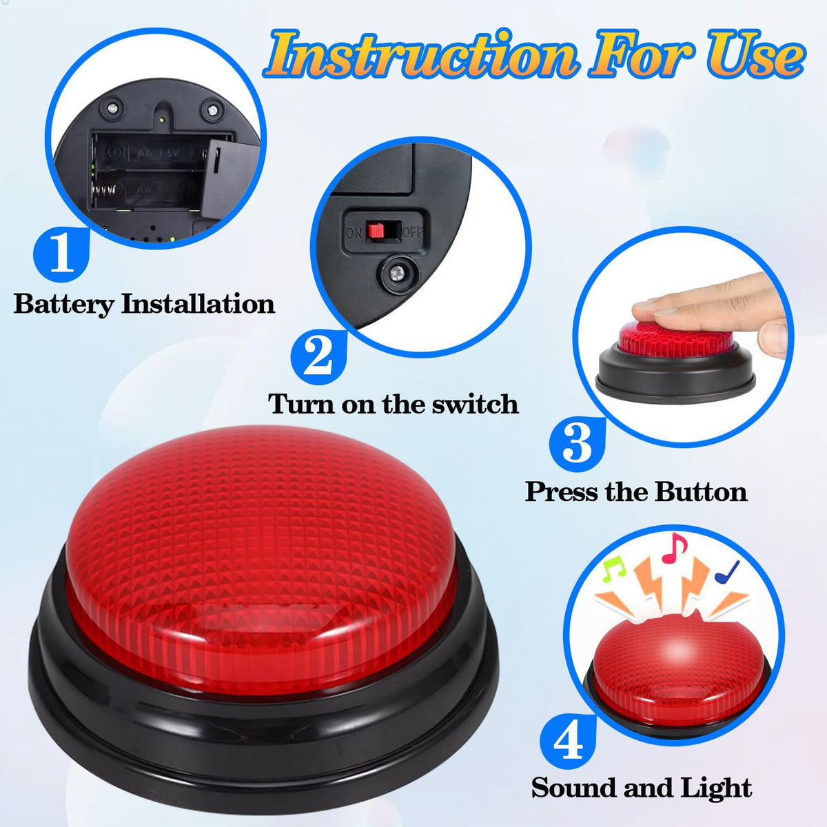 AOENN 4-Pack Buzzers for Trivia Games – Lights, Sounds & Classroom-Ready Game Show Buttons