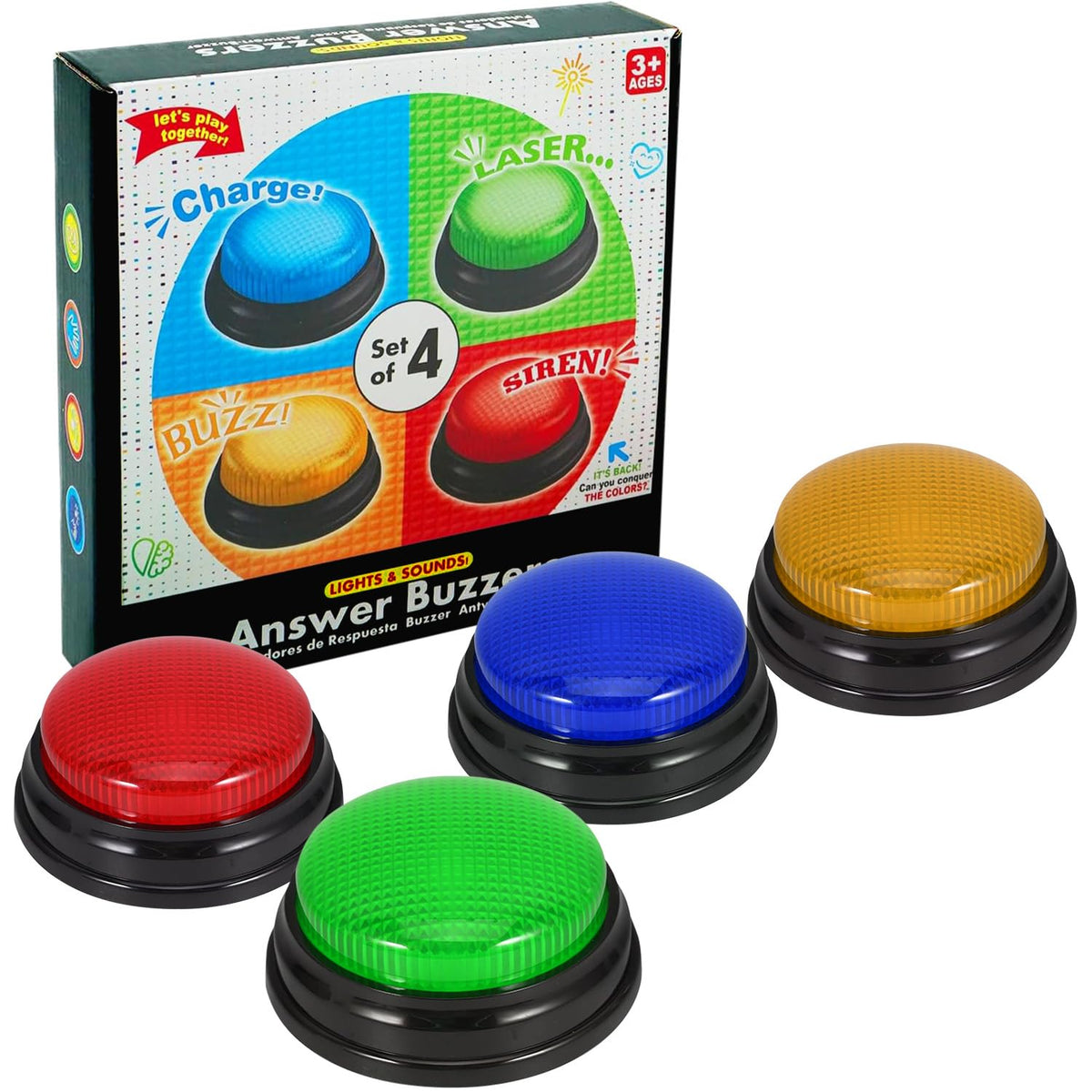 AOENN 4-Pack Buzzers for Trivia Games – Lights, Sounds & Classroom-Ready Game Show Buttons