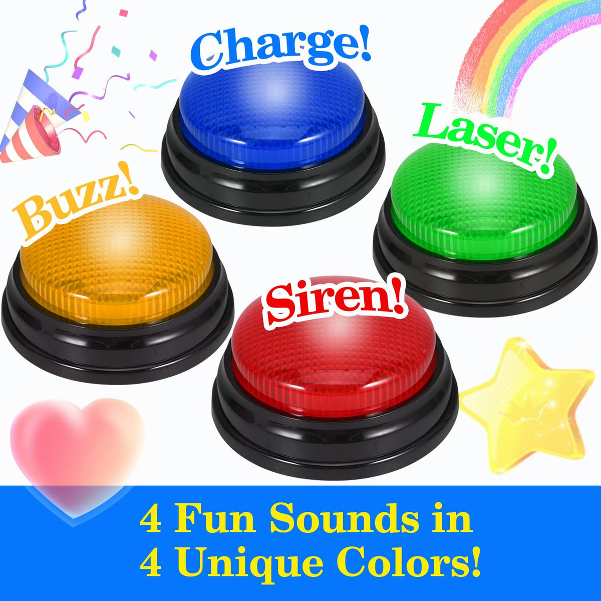 AOENN 4-Pack Buzzers for Trivia Games – Lights, Sounds & Classroom-Ready Game Show Buttons