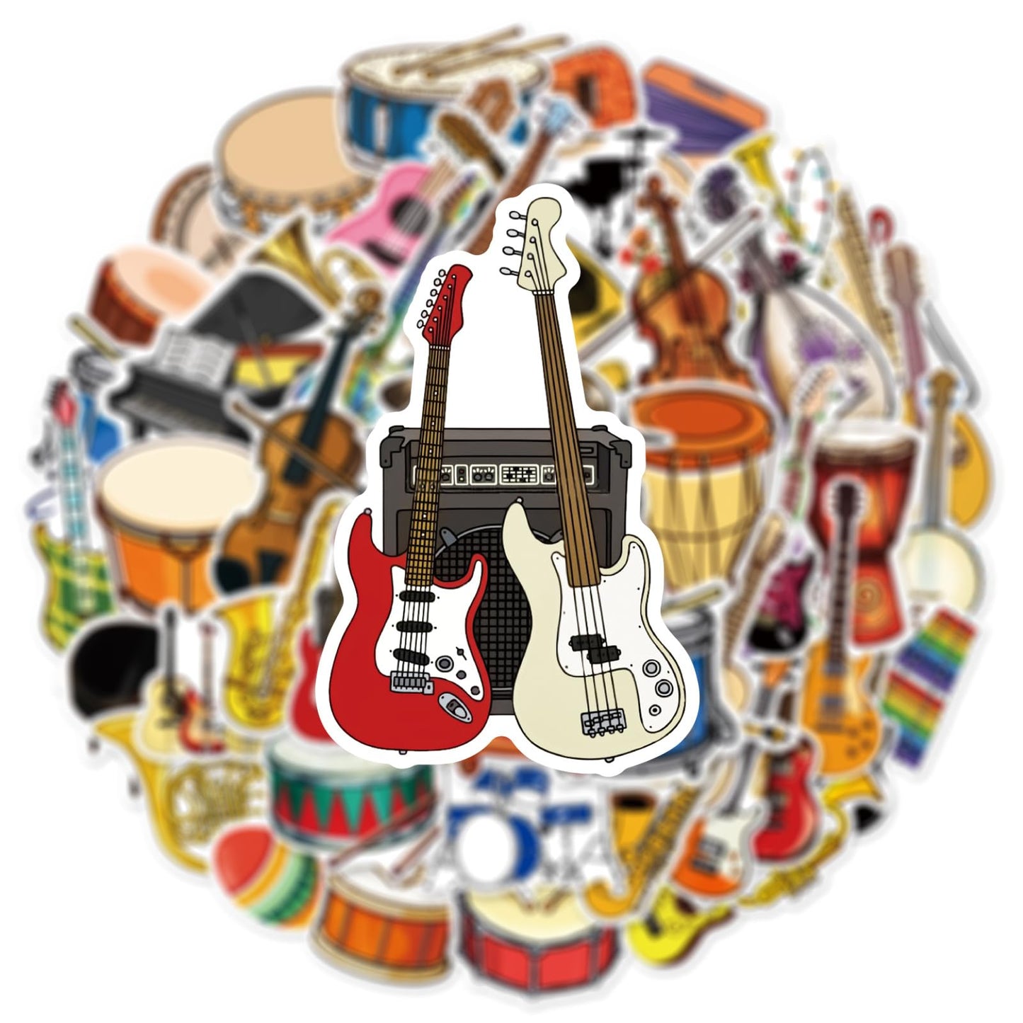 50PCS Musical Instrument Stickers by aoinqx – Waterproof Vinyl Decals, Cute Kawaii Design