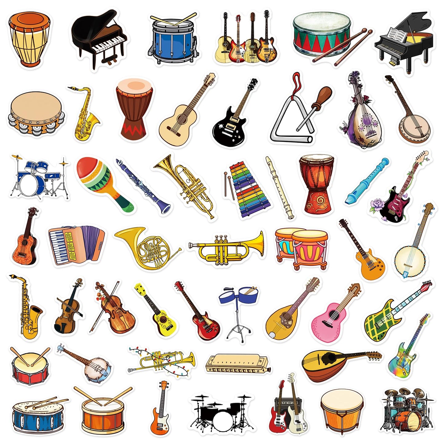 50PCS Musical Instrument Stickers by aoinqx – Waterproof Vinyl Decals, Cute Kawaii Design
