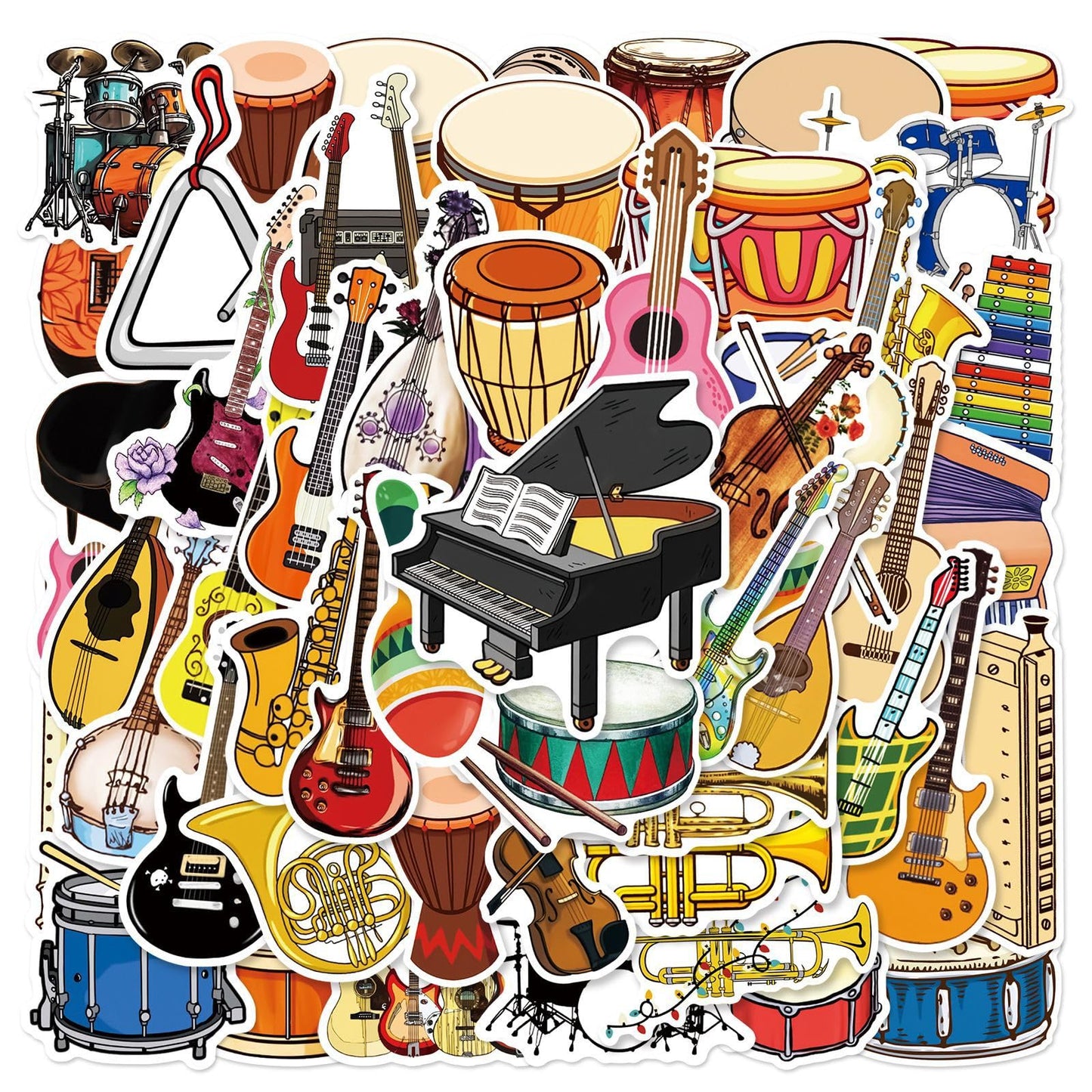 50PCS Musical Instrument Stickers by aoinqx – Waterproof Vinyl Decals, Cute Kawaii Design