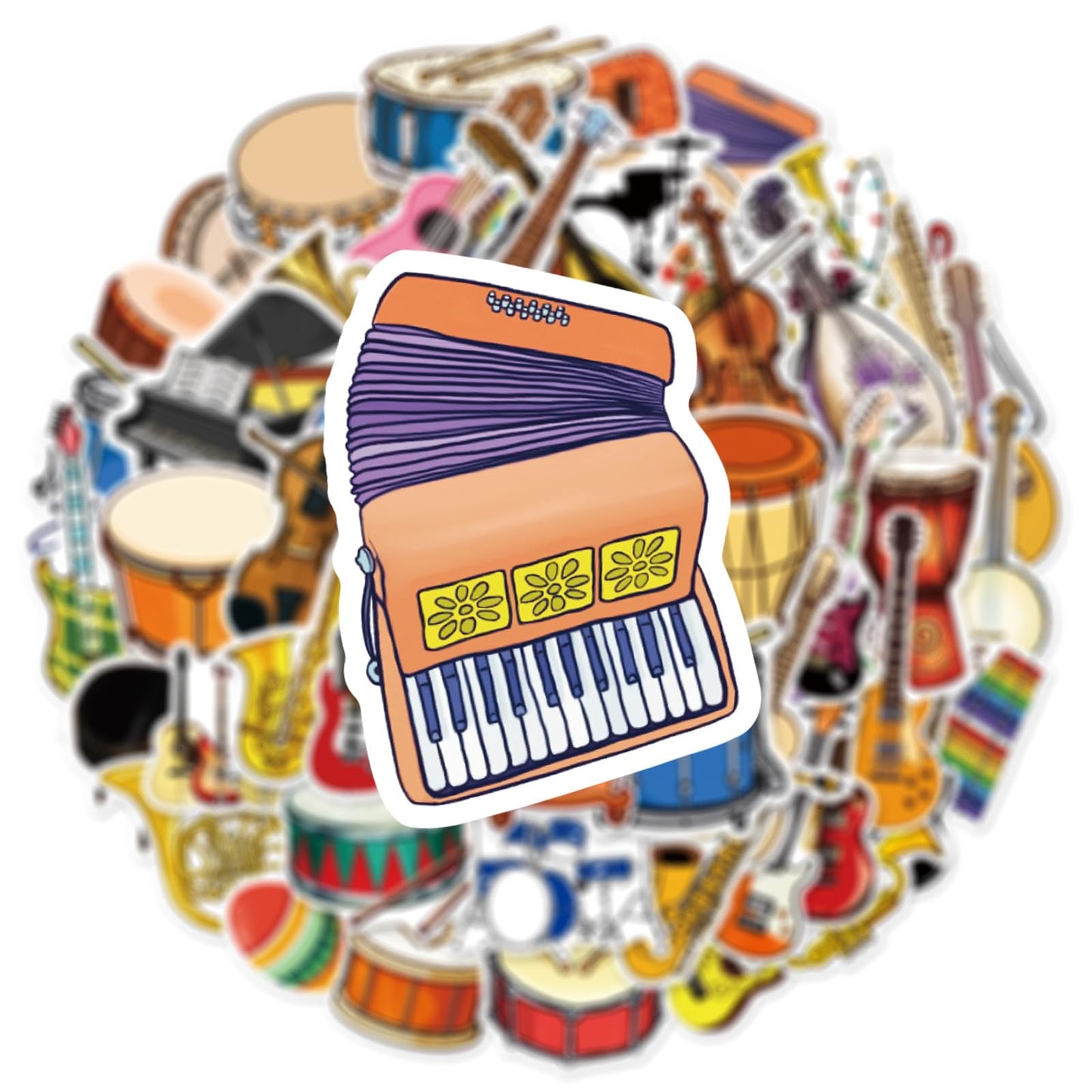 50PCS Musical Instrument Stickers by aoinqx – Waterproof Vinyl Decals, Cute Kawaii Design