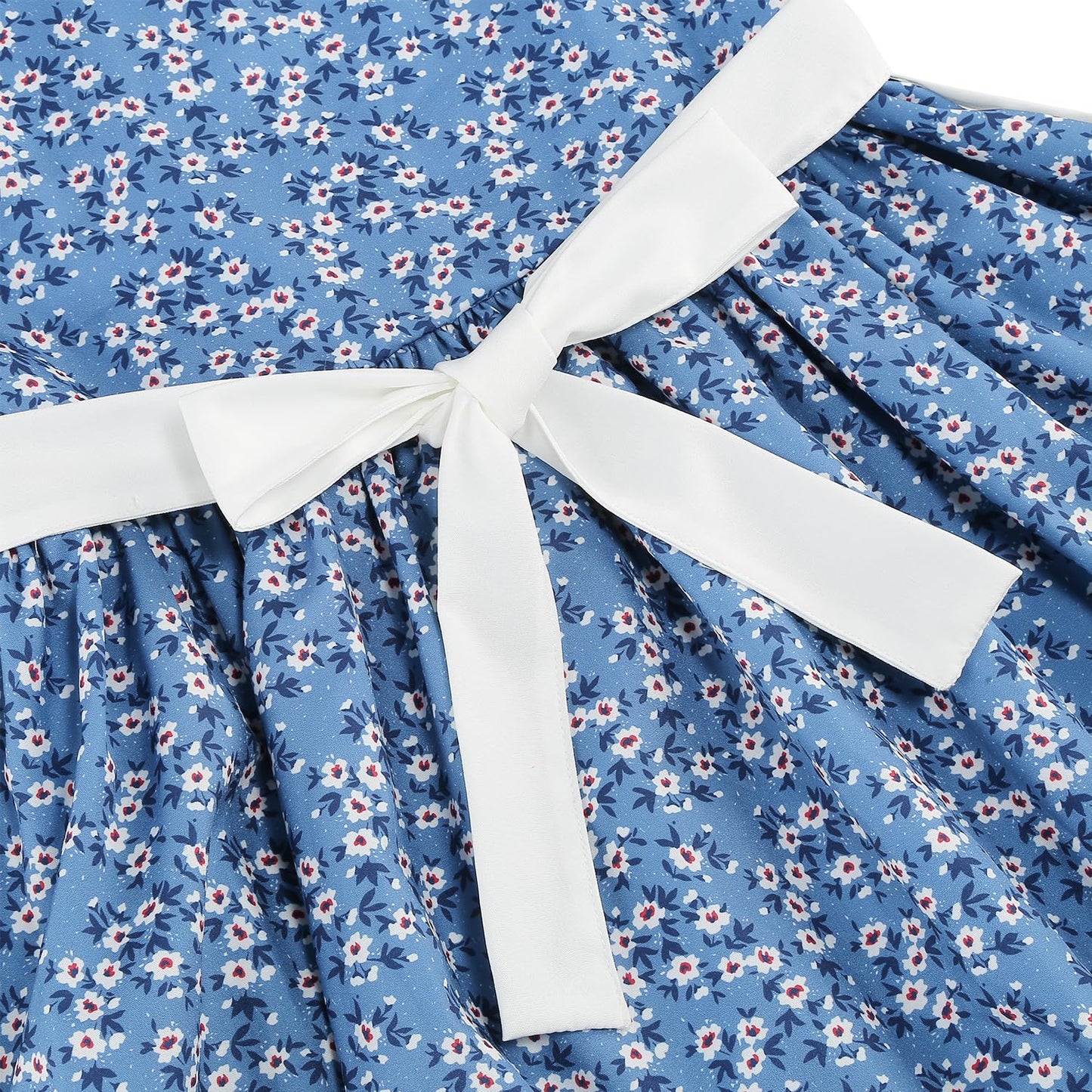 Aoiviss Girls Pioneer Costume: Floral Colonial Prairie Dress with Apron & Bonnet – Blue