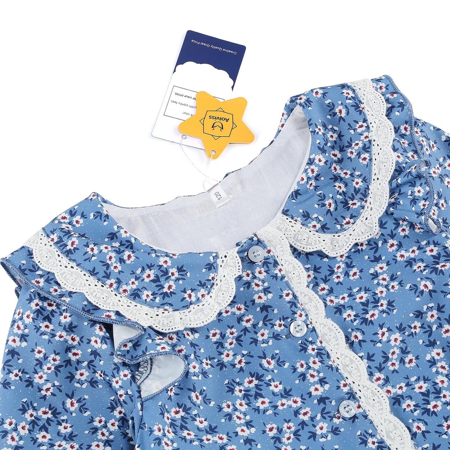 Aoiviss Girls Pioneer Costume: Floral Colonial Prairie Dress with Apron & Bonnet – Blue