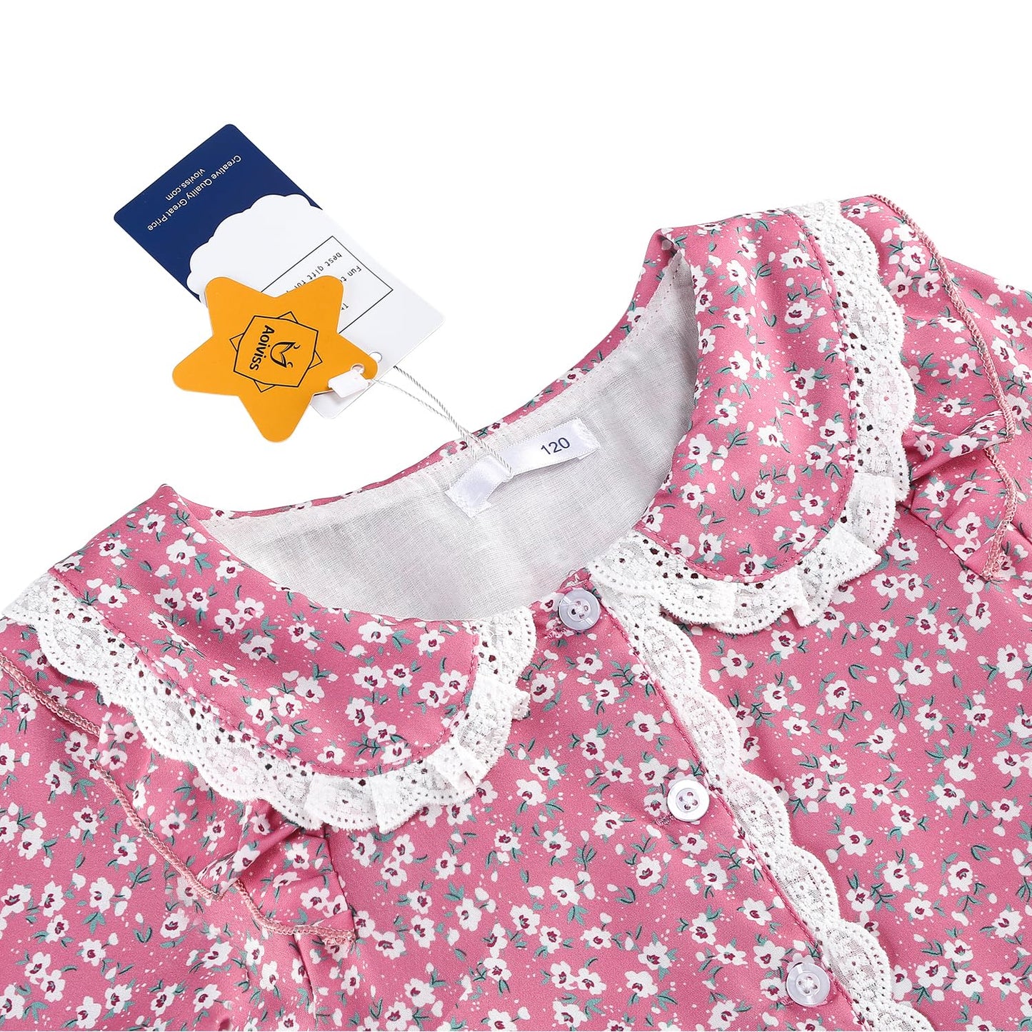 Aoiviss Girls Pioneer Costume Floral Colonial Prairie Dress – Pink with Apron & Bonnet