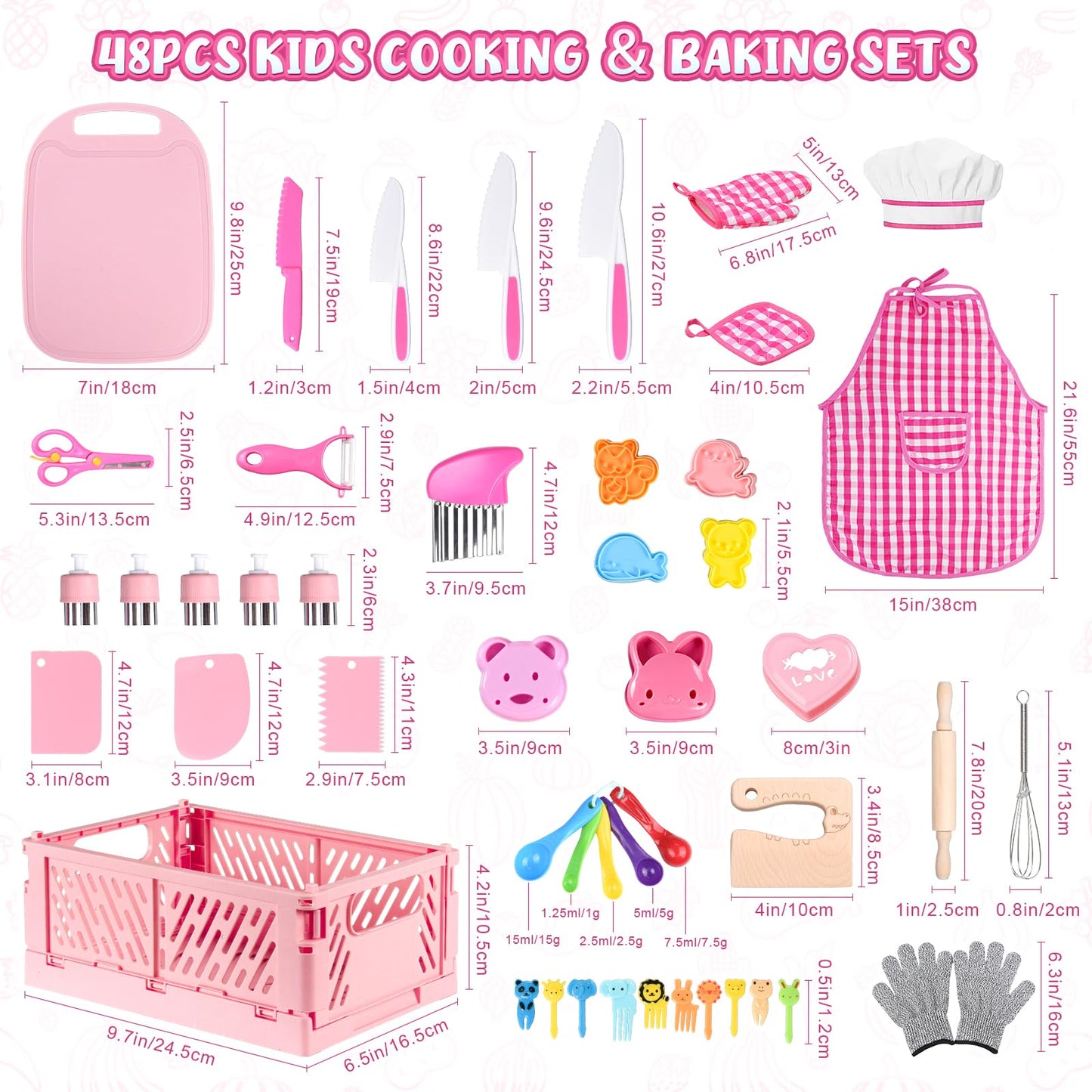 Aojieni Kids Knife Set 48-Piece Real Cooking Kit with Apron & Basket