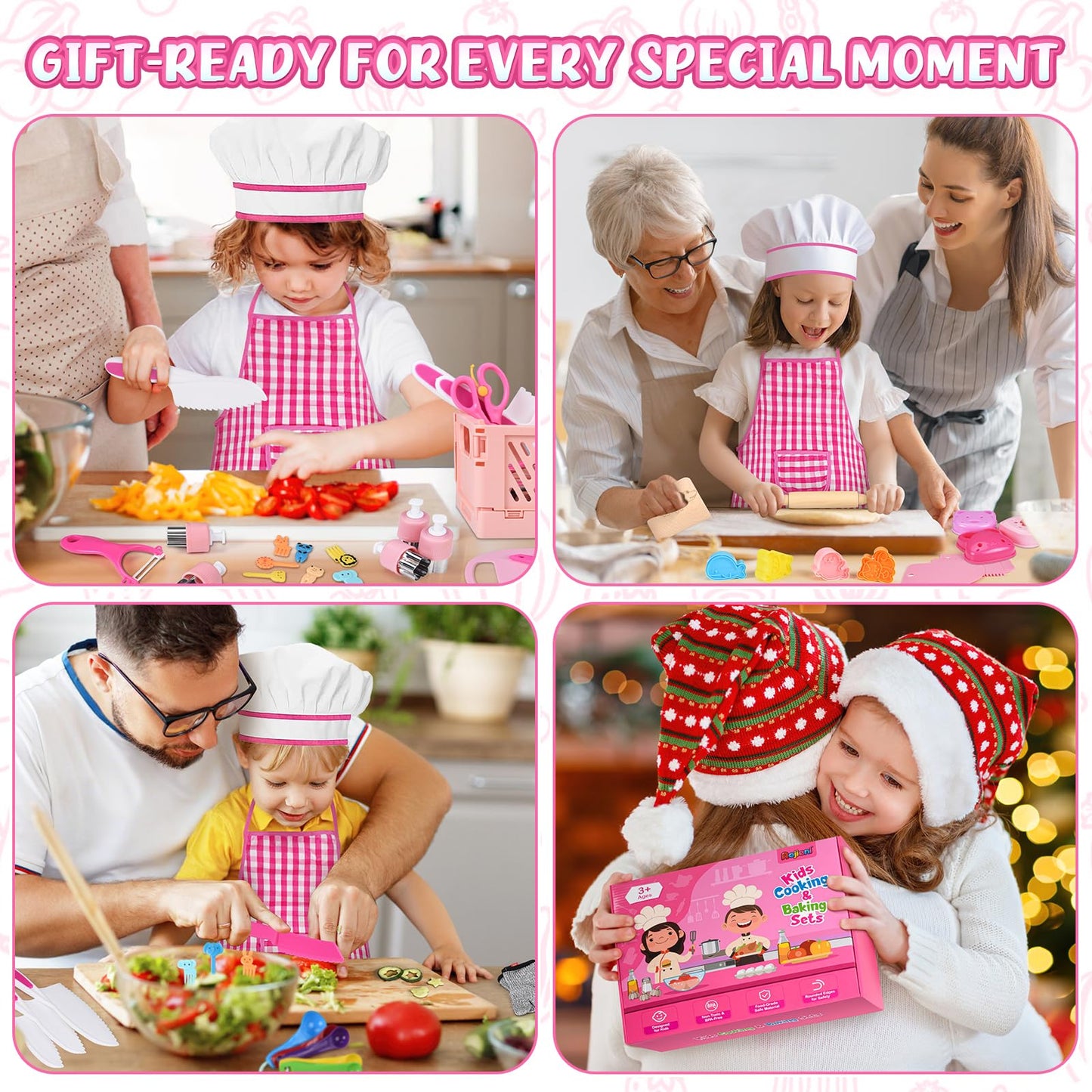 Aojieni Kids Knife Set 48-Piece Real Cooking Kit with Apron & Basket