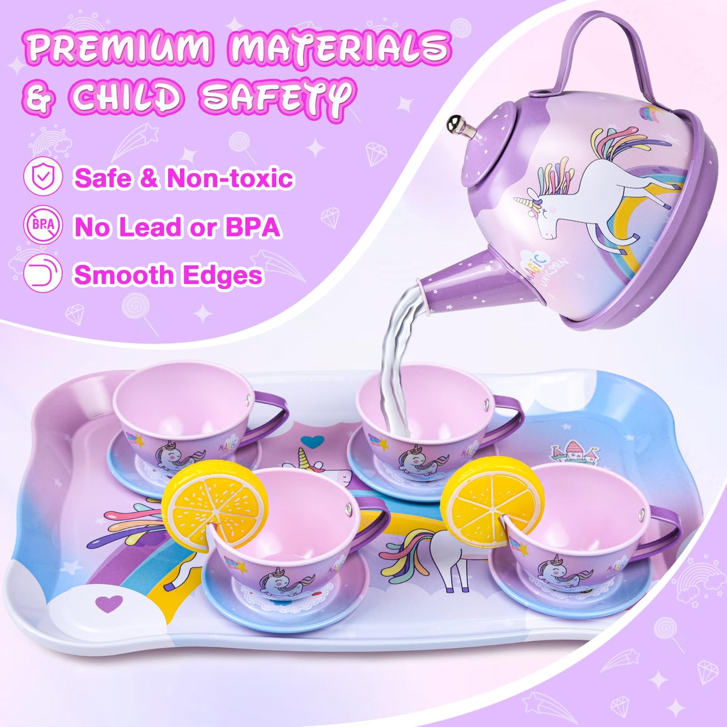 Aojieni Tea Party Set for Little Girls – 63-Piece Unicorn Dress-Up Tea Time