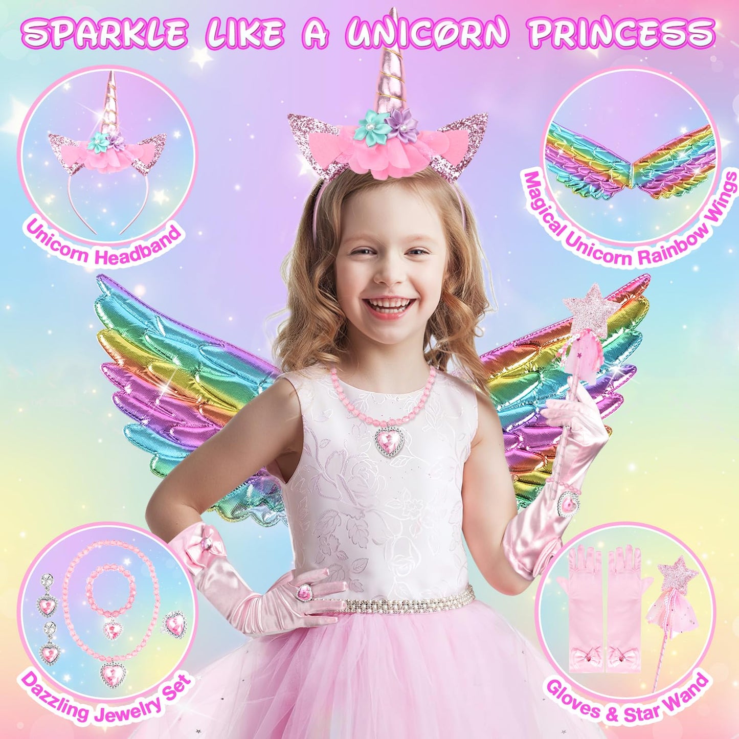 Aojieni Tea Party Set for Little Girls – 63-Piece Unicorn Dress-Up Tea Time