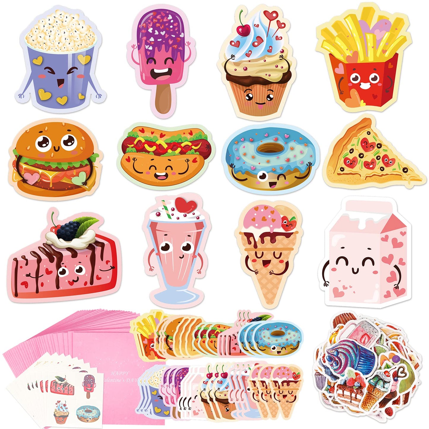 AOJOYS Valentines Day Cards for Kids – 36-Pack with Tattoos, Pink Envelopes & 80 Stickers