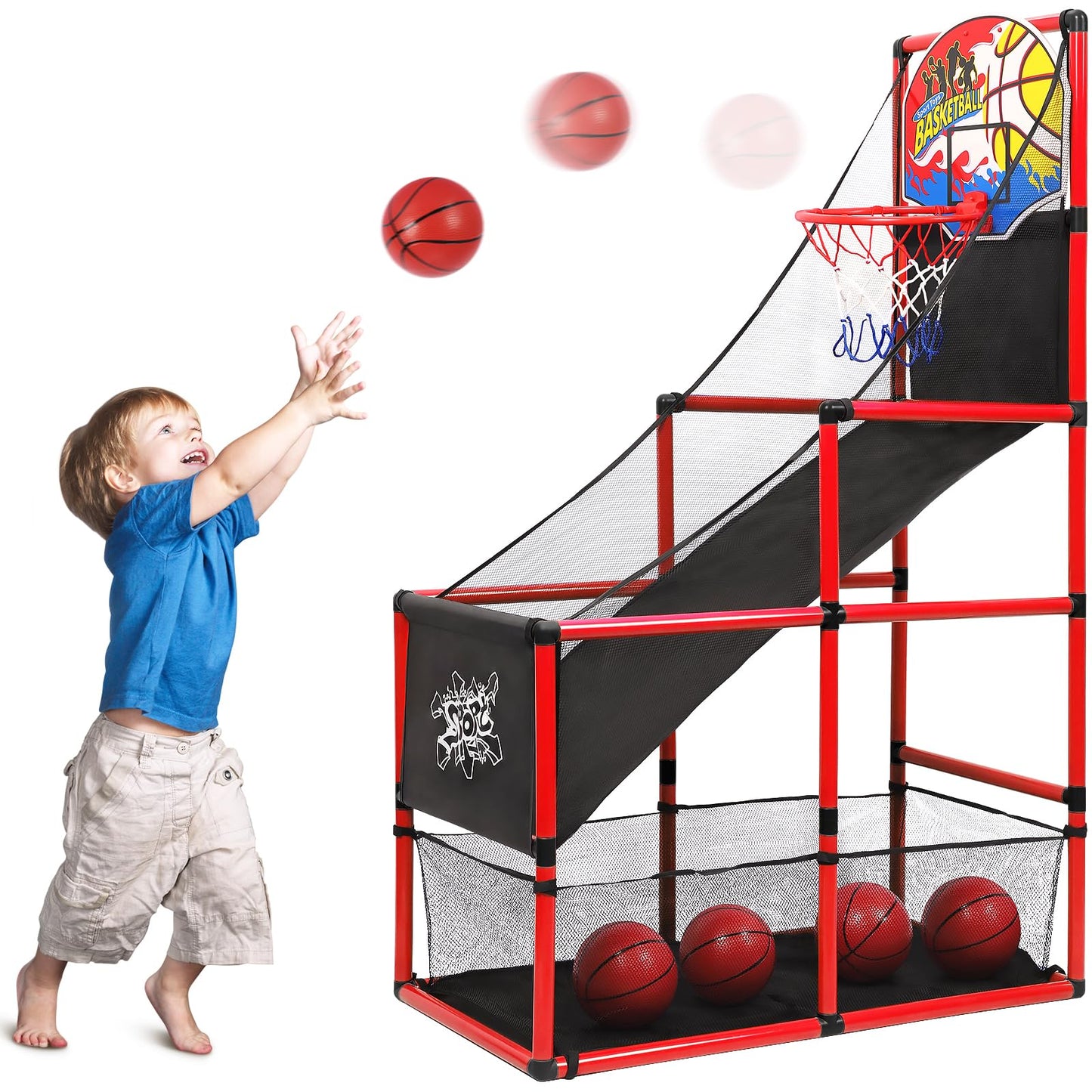 AOKESI Arcade Basketball Game Set — Adjustable Indoor/Outdoor Hoop for Kids