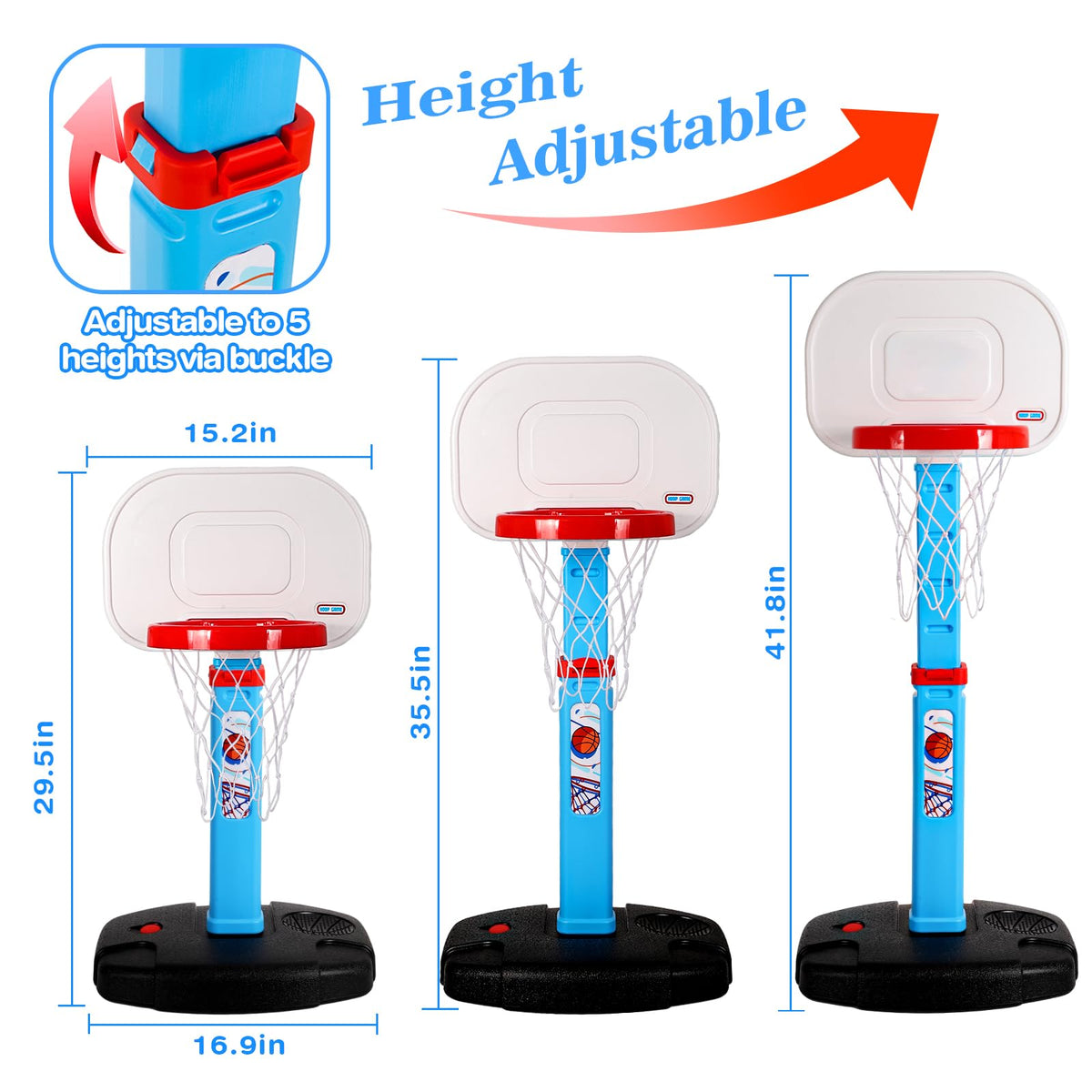 AOKESI Toddler Indoor Basketball Hoop – Adjustable Height 29.5-41.3 in Mini Hoop Gift