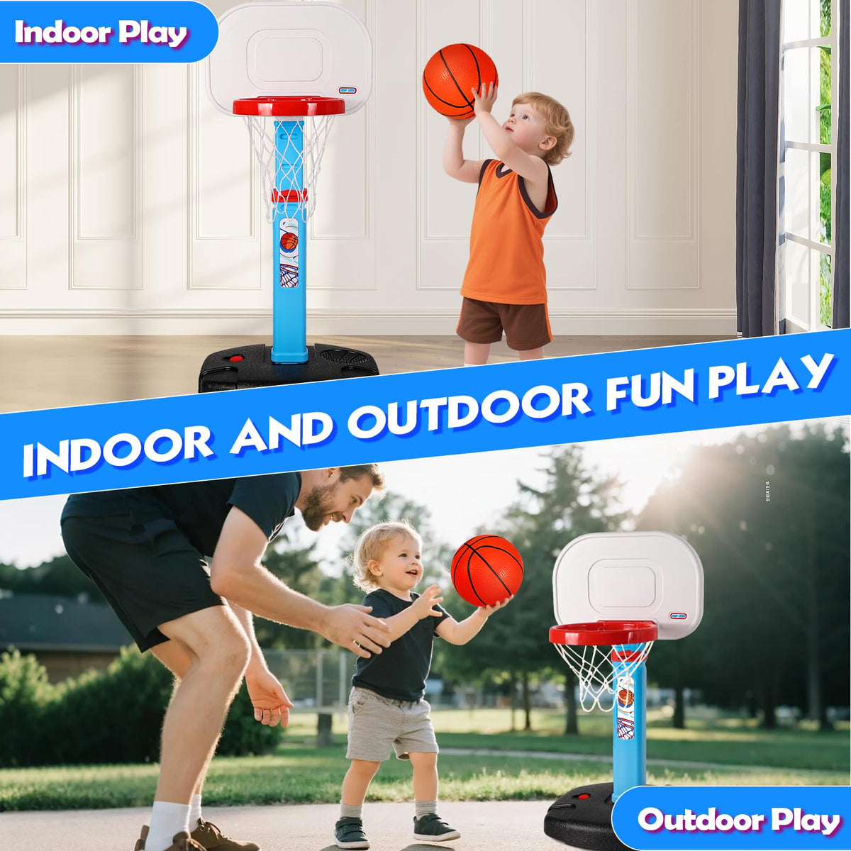 AOKESI Toddler Indoor Basketball Hoop – Adjustable Height 29.5-41.3 in Mini Hoop Gift